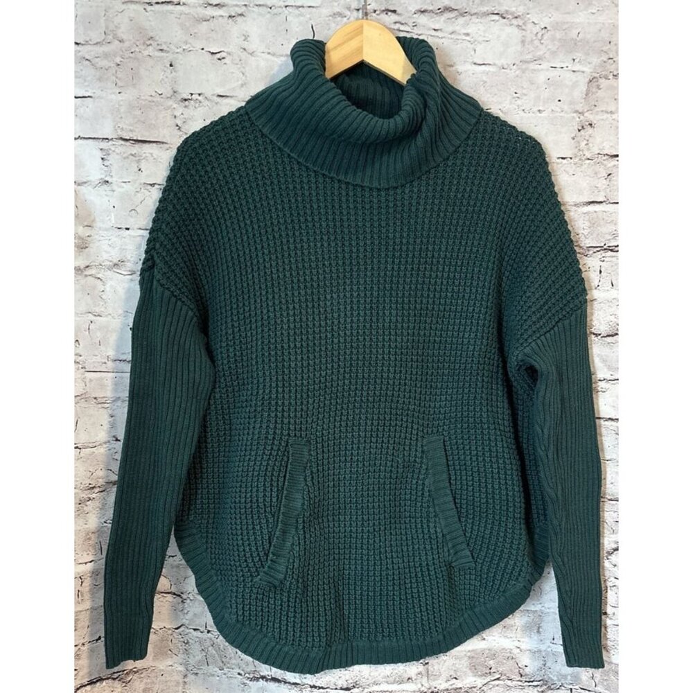 Michael Kors Womens Sweater S Green Turtleneck Pockets Cotton